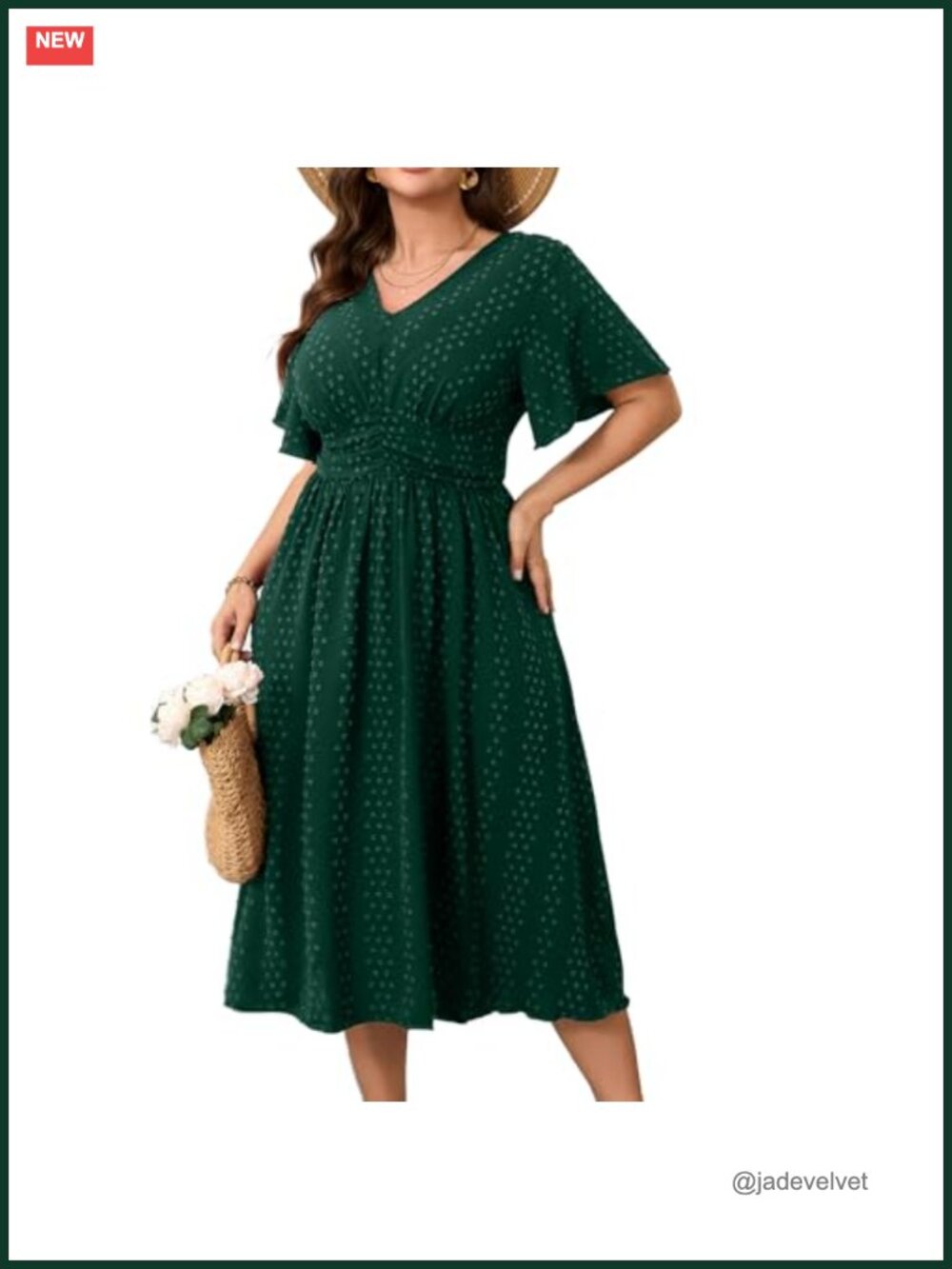 Plus Size Swiss Dot Swing Maxi Dress V-Neck Short Sleeve Boho A-Line High Waist